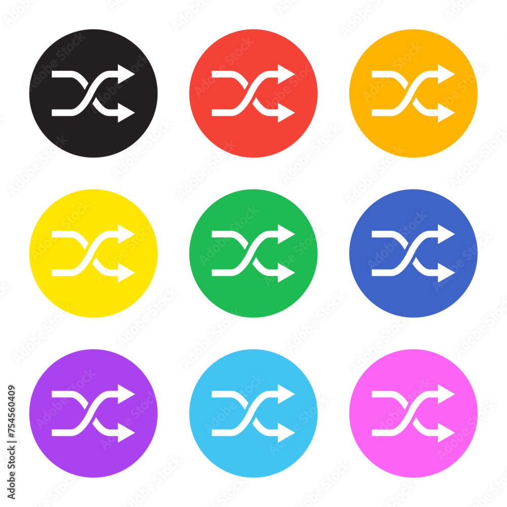 vector shuffle icon button in multiple colours collection for media music player