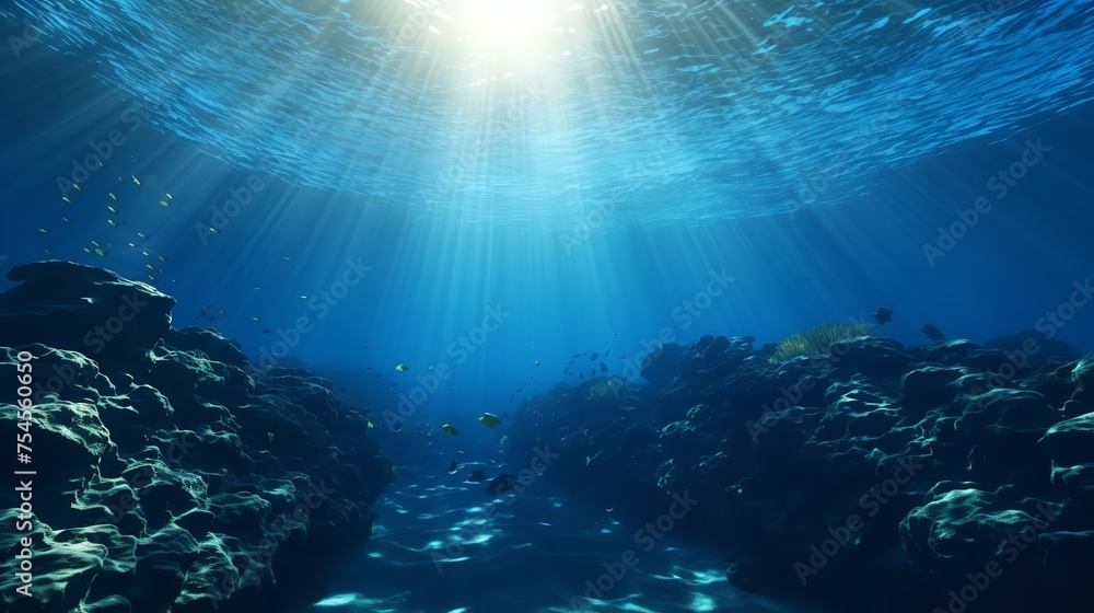 Underwater Ocean - Blue Abyss with Sunlight