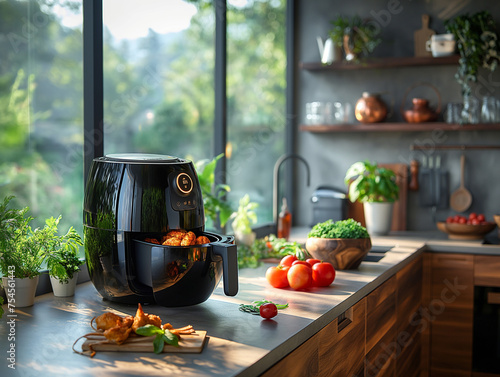 Black Air Fryer Shines in Modern Kitchen