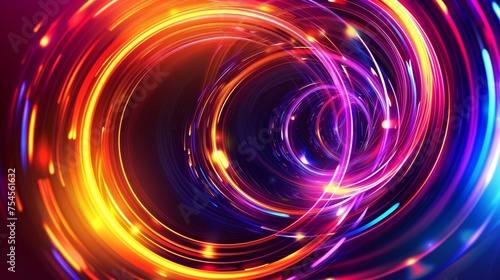 Abstract, colorful background for design with light effects, glowing circles, and energy rings