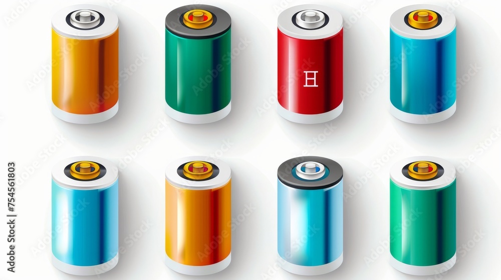 Alkaline battery icons set against a white background, offering a clear depiction of energy sources in vector format Alkaline battery icons set against a white background, offering a clear depiction of energy sources in vector format
