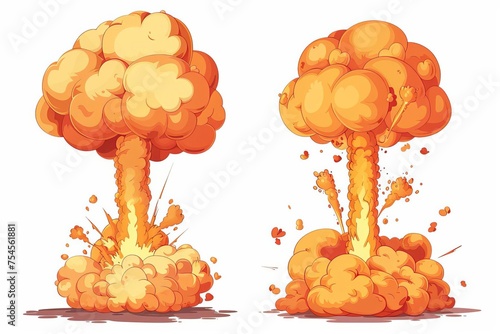 Nuclear explosion series Mushroom clouds illustration isolated on white Destructive power concept