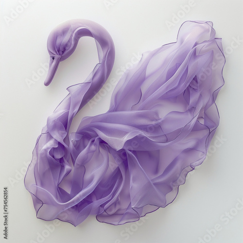 Silk crumpled to form the shape of a swan ,