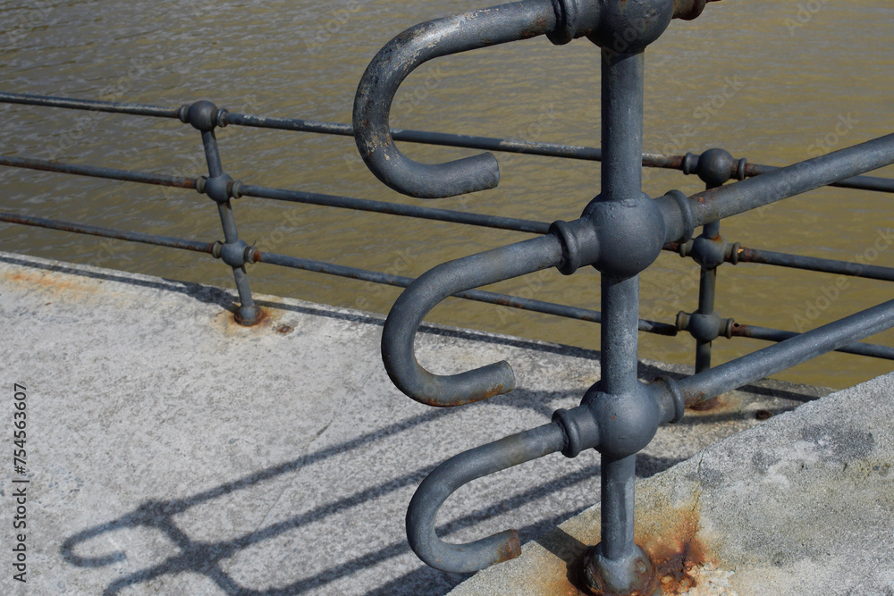 Detail of black iron railings