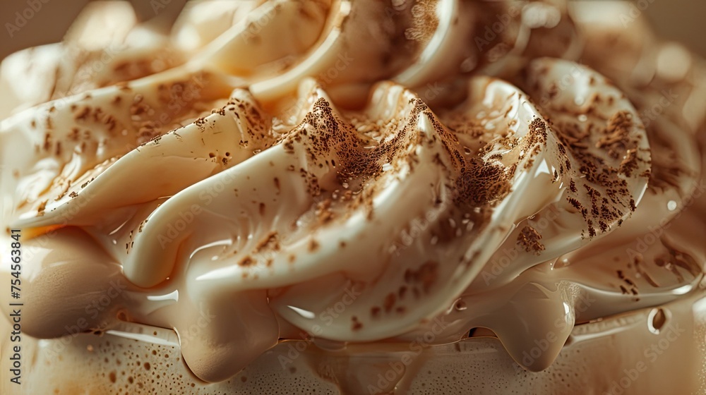 the fluffy and creamy texture of whipped coffee on top of an ice-cold drink, the intricate details of the coffee foam. the fluffy and creamy texture of whipped coffee on top of an ice-cold drink, the intricate details of the coffee foam.