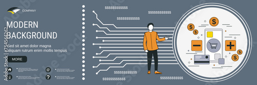 Modern flat design style banner vector template. Mobile shopping, e-commerce, distant trade concept