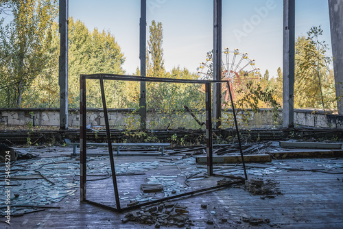 Gym in Energetik Palace of Culture in Pripyat ghost city in Chernobyl Exclusion Zone, Ukraine