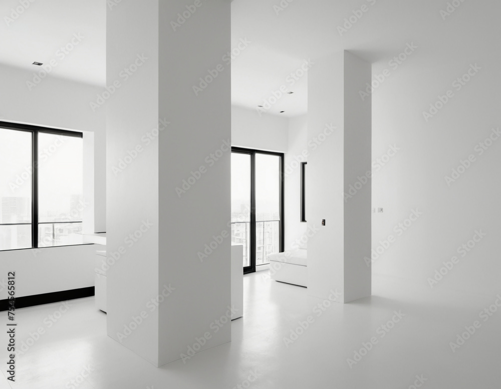 empty white room with windows