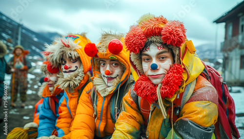 Young people dressed as clowns. People dressed as clowns. © Gil Macedo