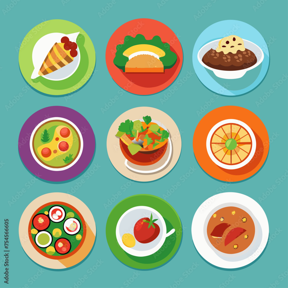 Food icons set. Flat illustration of food icons set for web design