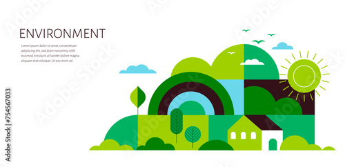 Environment, ecology, Earth day concept design. Banner, poster, abstract background in modern geometric style #754567033