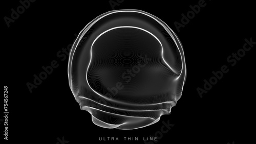 Ultra thin line fluid geometry. Dynamic vector distorted spheres.