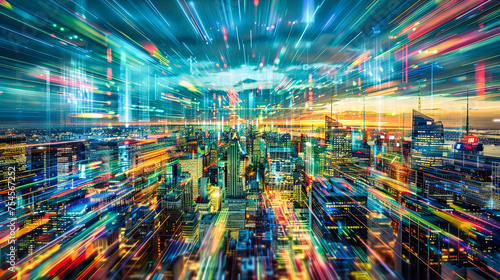 The Future of Urban Connectivity: Digital Networks and Smart Technology Intertwine with Cityscapes, Illuminating the Path to Tomorrow