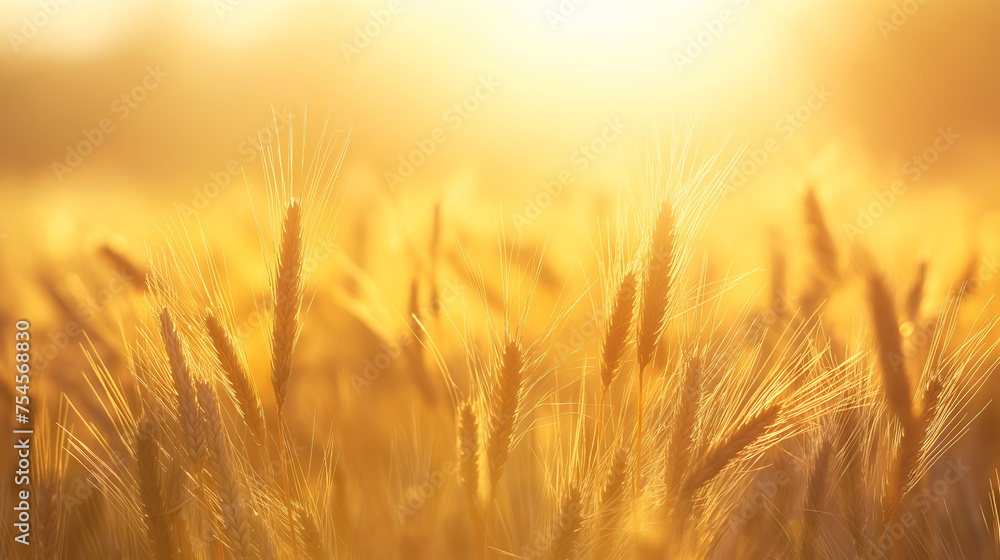 Harvest wheat field and golden sky