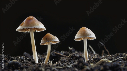 a specific type of mushroom with pronounced colors, on a black background