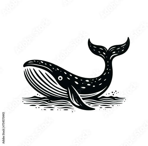 Big whale monochrome isolated vector illustration