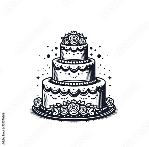 Wedding cake monochrome isolated vector illustration © Almaz