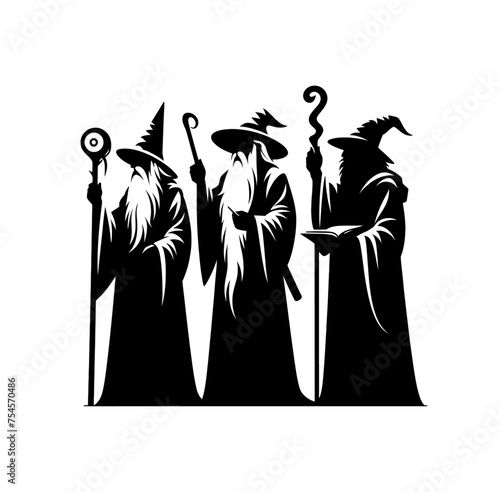 Mystery fantasy wizards monochrome vector illustration