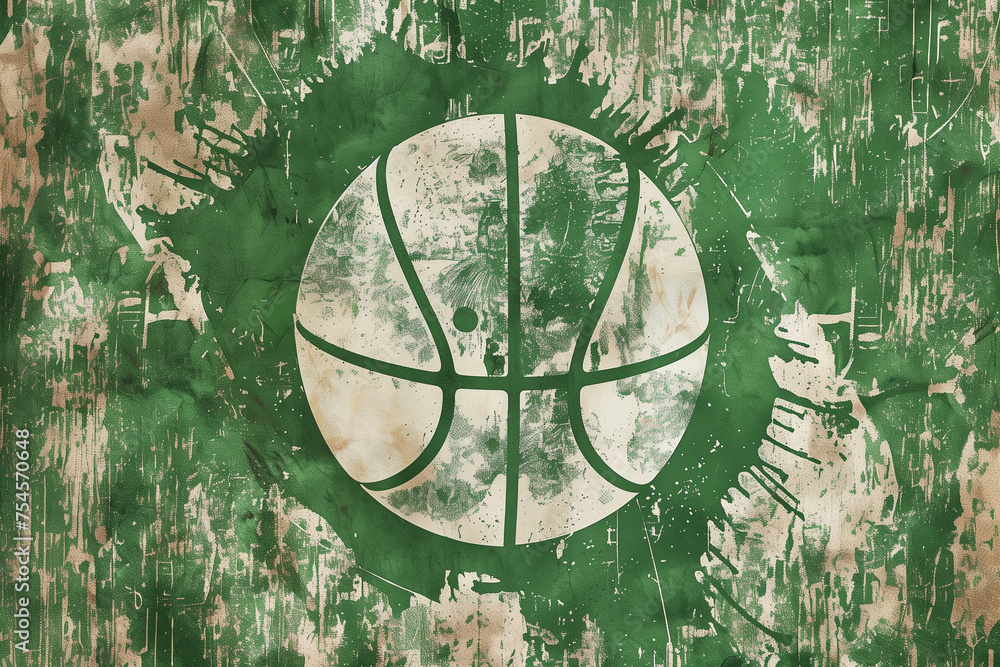 Basketball Background Green and White Paint Texture Splatter Urban  - obrazy, fototapety, plakaty 