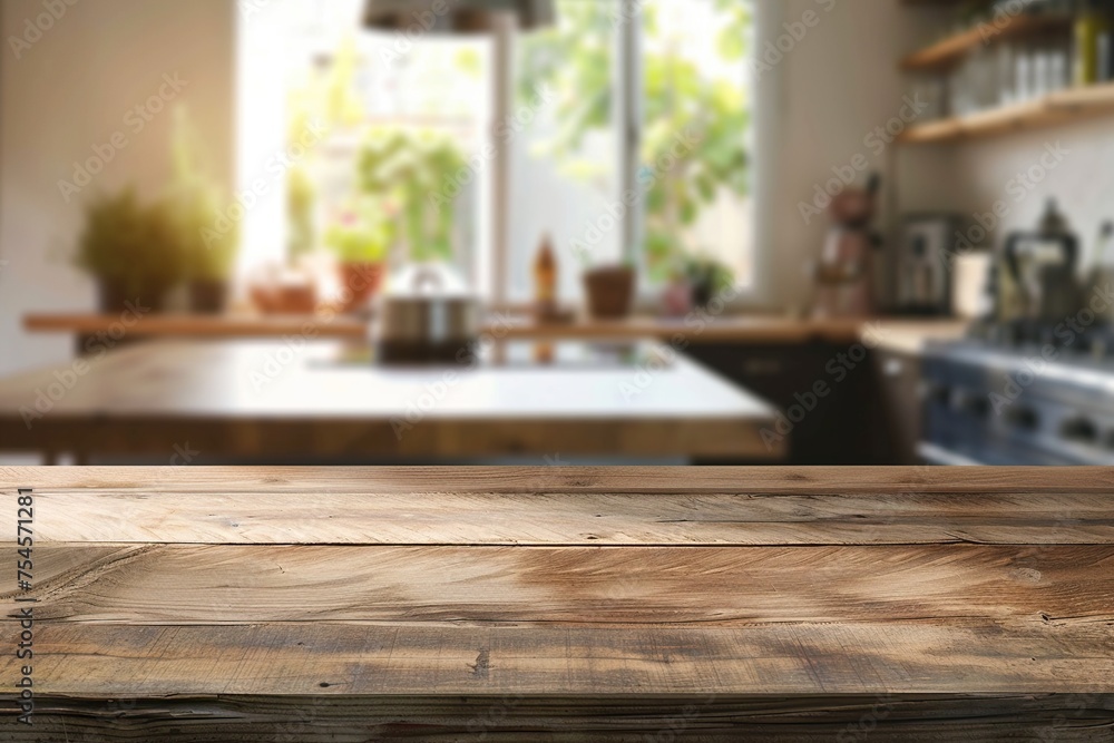Closeup of Empty Rustic Tabletop in Kitchen Interior Closeup of Empty Rustic Tabletop in Kitchen Interior