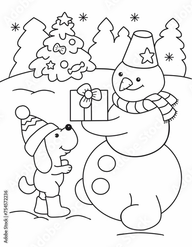 snowman with gifts for coloring