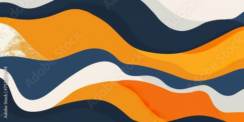 An abstract background in flowing lines in blue, orange and yellow colors in a minimalist style. Background in shapes with colors between orange and gray.