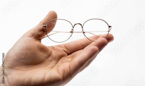 Eyeglasses Held in Hand Isolated on White. Generative ai