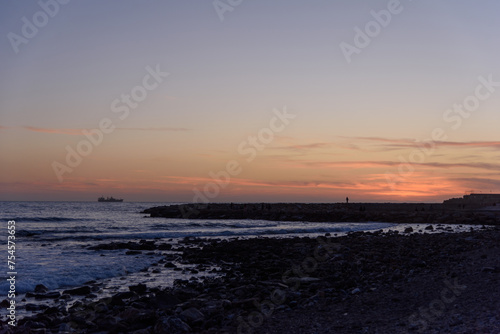 Evening seascape  sunset over the sea horizon  panoramic view