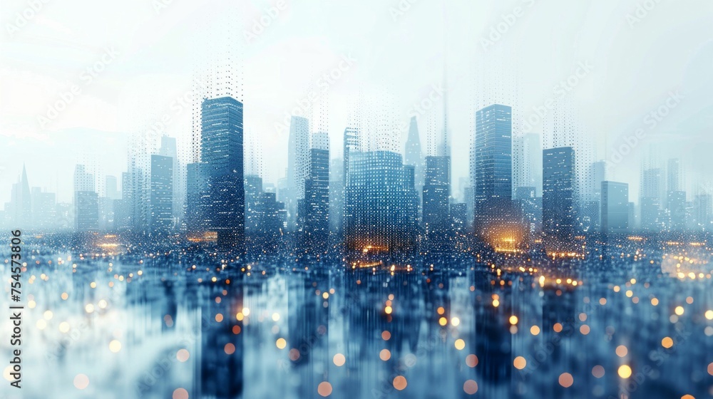 Digital Cityscape with Connected Network Lights. Generative ai