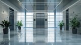 An empty floor is graced by a modern elevator with open doors, within a spacious hall or lab