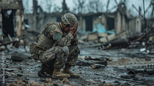 prayer amidst devastation soldier finds solace in the ruins of war 