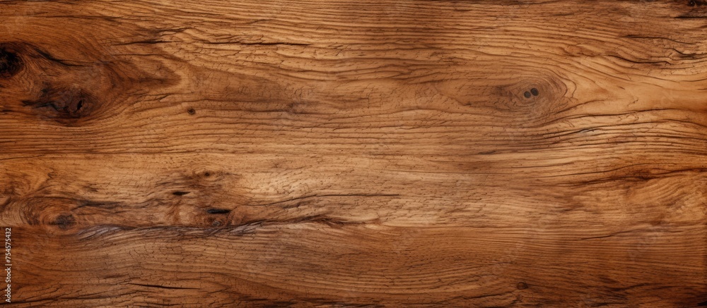 Naklejka premium A detailed view of a natural wooden surface, showcasing the texture and grain of the laminate sheet up close. The intricate patterns and hues of the wood are prominently displayed in this image.