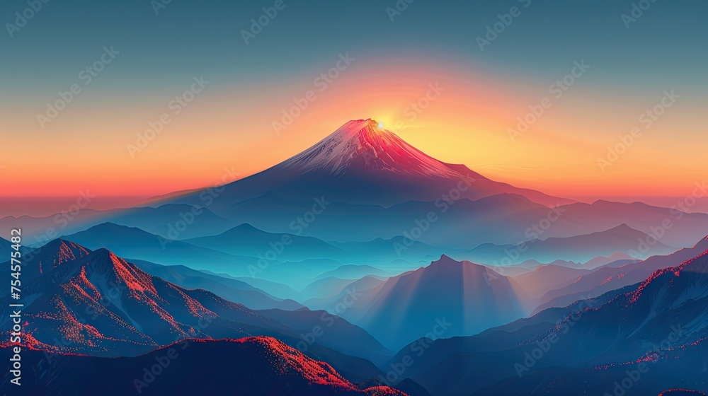 minimalist background featuring a majestic single mountain peak amidst a breathtaking gradient sky generative ai beautiful art 
