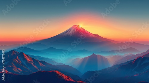 minimalist background featuring a majestic single mountain peak amidst a breathtaking gradient sky generative ai beautiful art  © hisilly