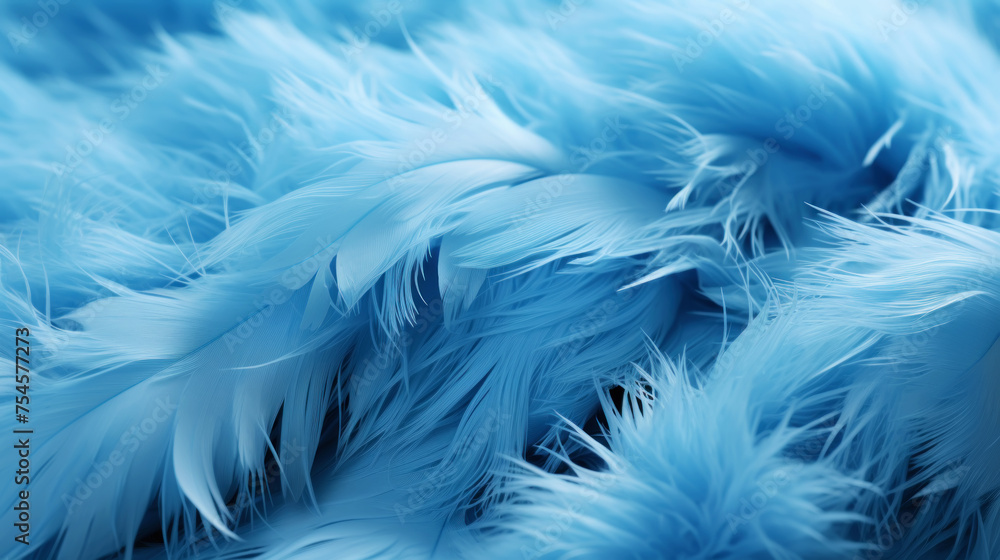 Fototapeta premium Close up of light baby blue luxurious feather background with copying spaces. Generative AI