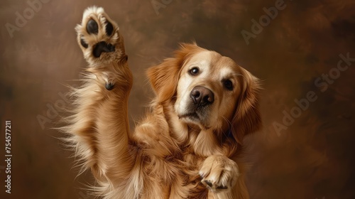 Joyful Golden Retriever Dog with Its Paws in the Air: A Symbol of Playfulness and Loyalty