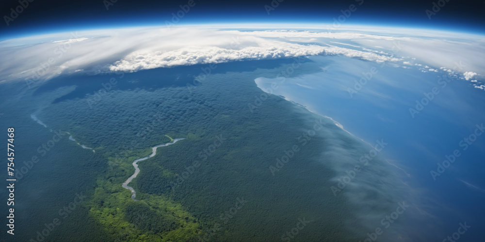 Realistic Earth From Space Close Up Atmosphere Amazon Rain Forests Rivers Clouds and Ocean