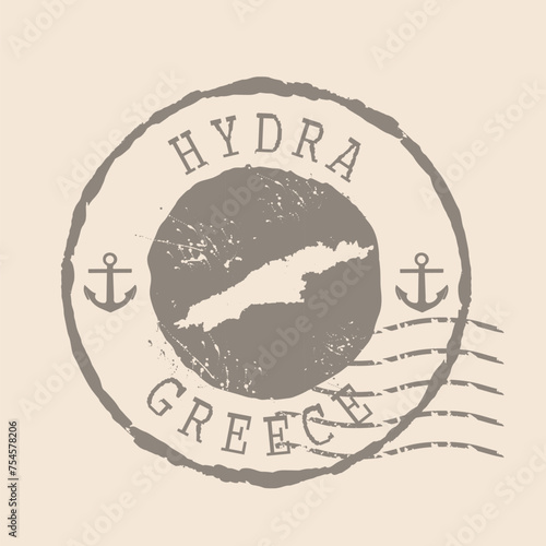 Stamp Postal of Hydra . Map Silhouette rubber Seal.  Design Retro Travel. Seal  Map Hydra island of Greece grunge  for your design.  EPS10