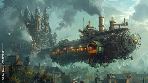 Create images of fantastical steampunk machines blending Victorian aesthetics with futuristic technology, such as a steam-powered flying ship or a clockwork city. 