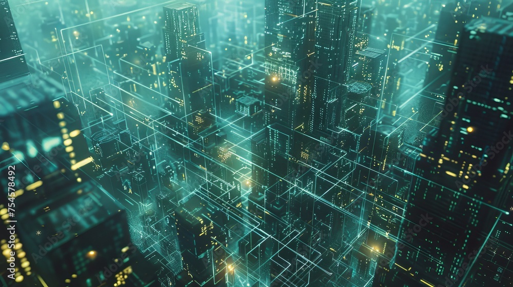 Depict a bustling metropolis existing entirely within cyberspace, with skyscrapers made of code and data streams flowing like rivers through the digital streets.