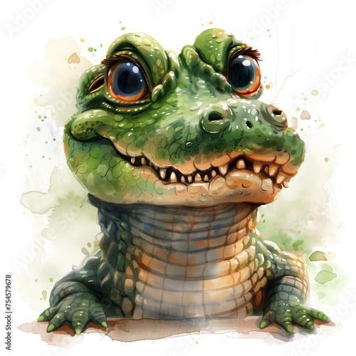 Cute Funny Cartoon Crocodile, Illustration for Children Book, Generative AI © Vig