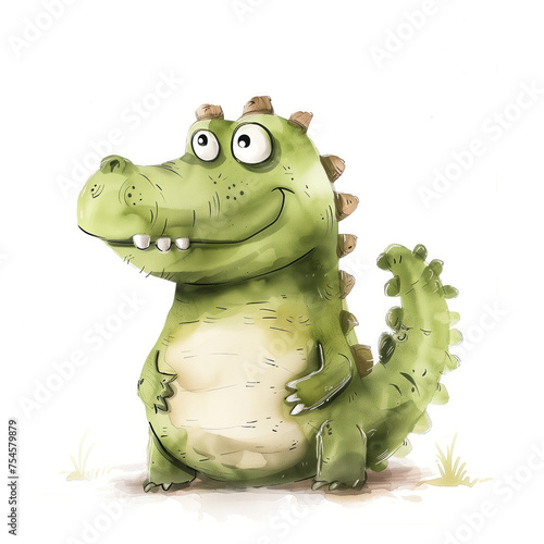 Cute Funny Cartoon Crocodile  Illustration for Children Book  Generative AI