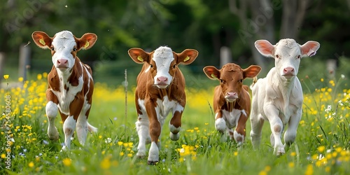 Capturing the Playful Energy of Meadow Calves Frolicking. Concept Nature, Animals, Photography, Joyful Moments, Wildlife photo