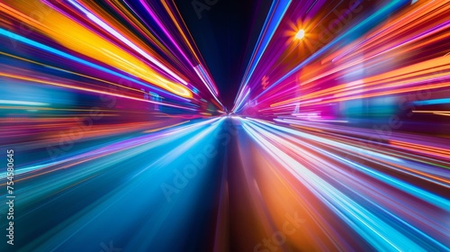 Colorful, blurry background of abstract speed lighting at night in motion