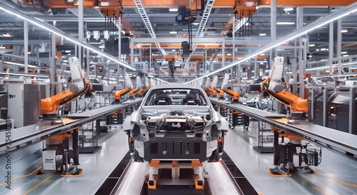 High-Tech Automotive Production Line in a Modern Factory Facility
 photo