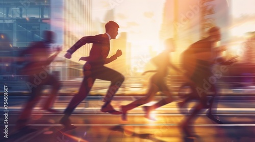 Hard work and pressure depicted in a businessman's silhouette reaching the finish line motivate employee growth over a natural blurred background