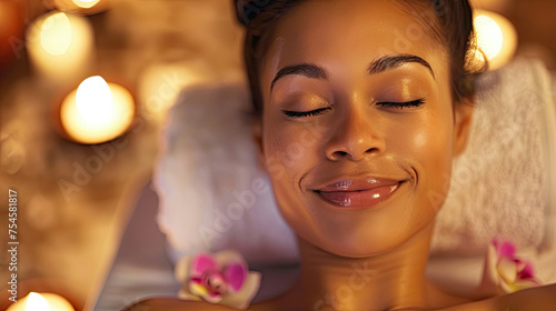 A woman enjoying a facial massage at a spa, with a therapists hands applying gentle pressure on her face, helping to relax and rejuvenate her skin