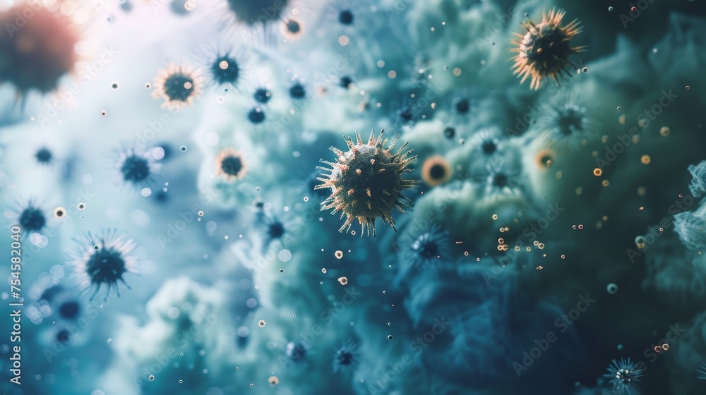 Group of Floating Germs, Airborne Particles Spreading in the Atmosphere Group of Floating Germs, Airborne Particles Spreading in the Atmosphere