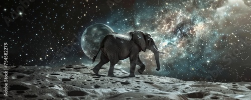 Elephant Standing on Top of Moon-Covered Hill