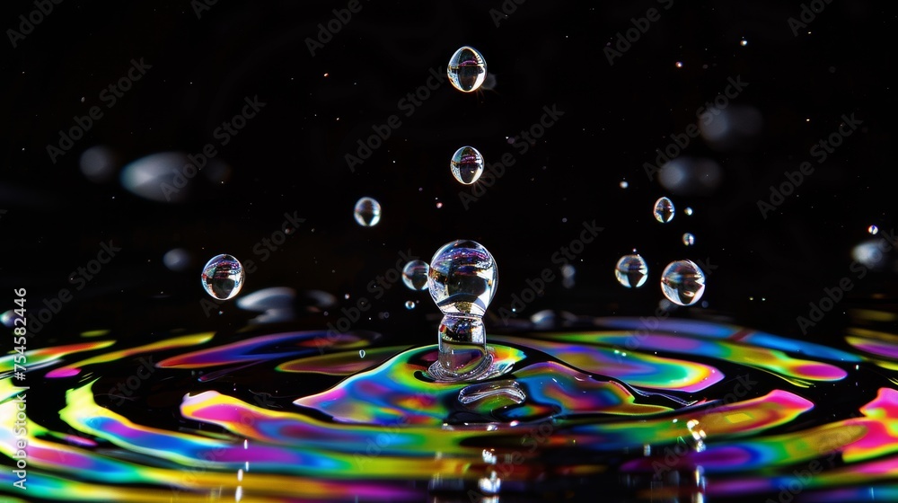 Multicolored Water Drop on Black Background